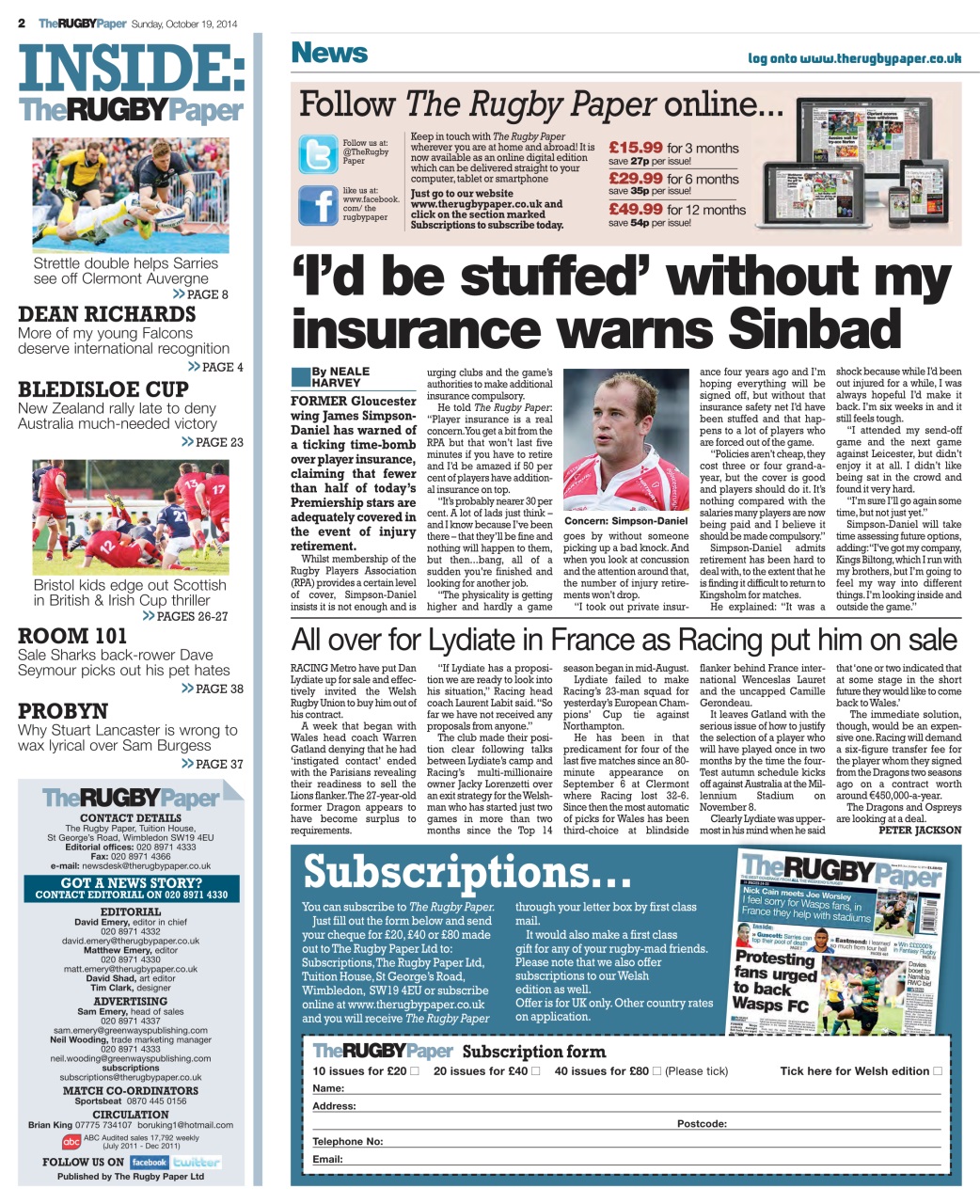 The Rugby Paper Preview Pages