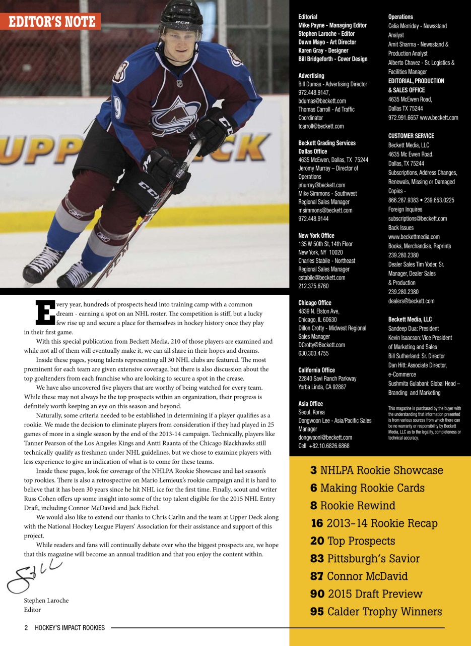 Beckett Hockey Magazine Preview Pages
