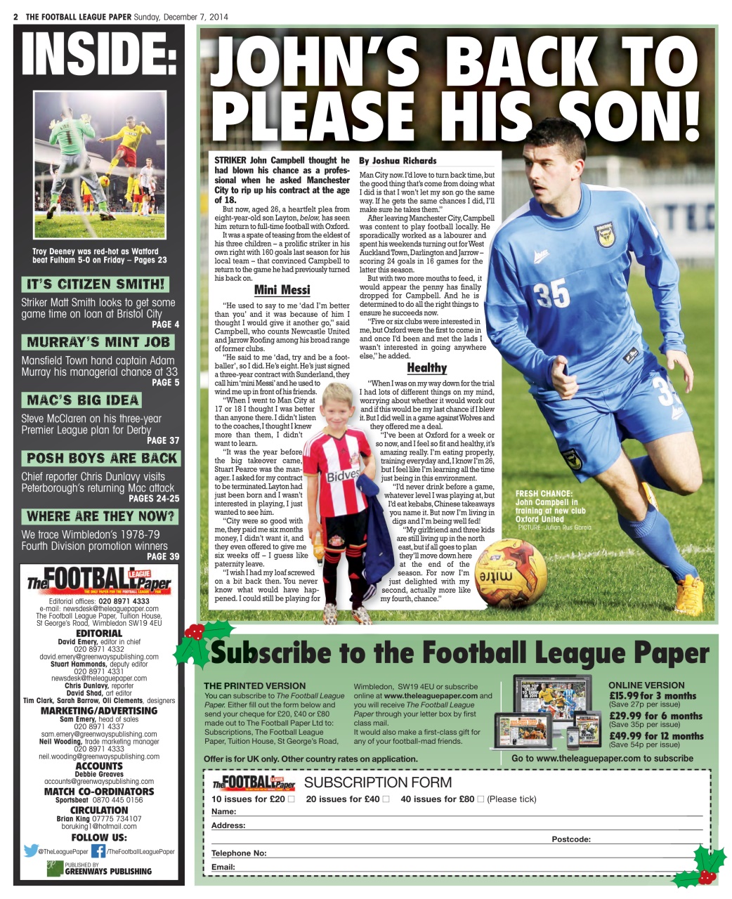 The Football League Paper Preview Pages