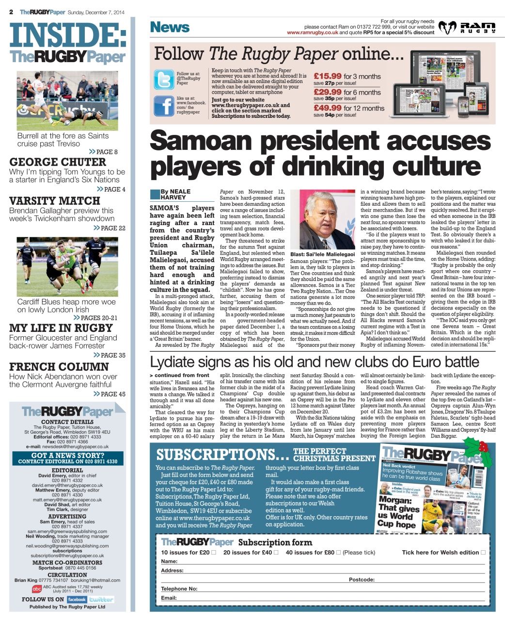 The Rugby Paper Preview Pages