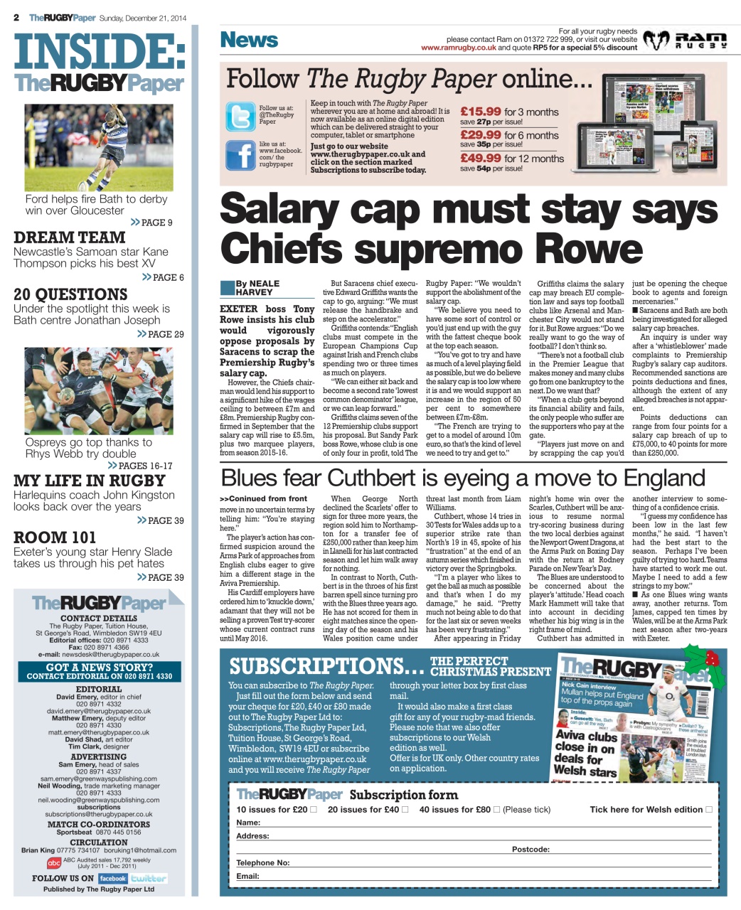 The Rugby Paper Preview Pages