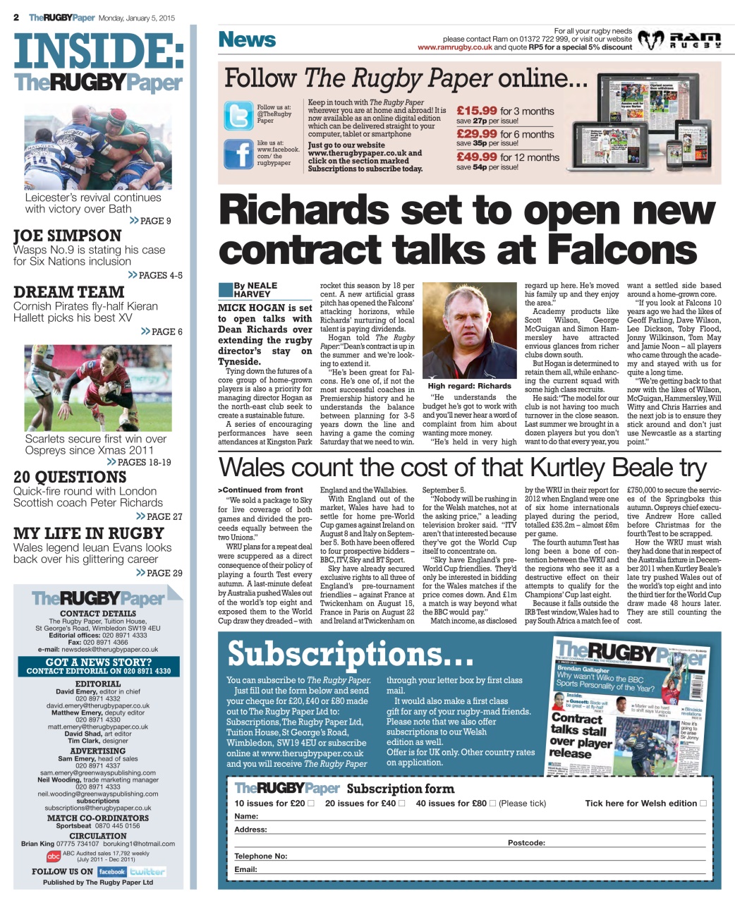 The Rugby Paper Preview Pages