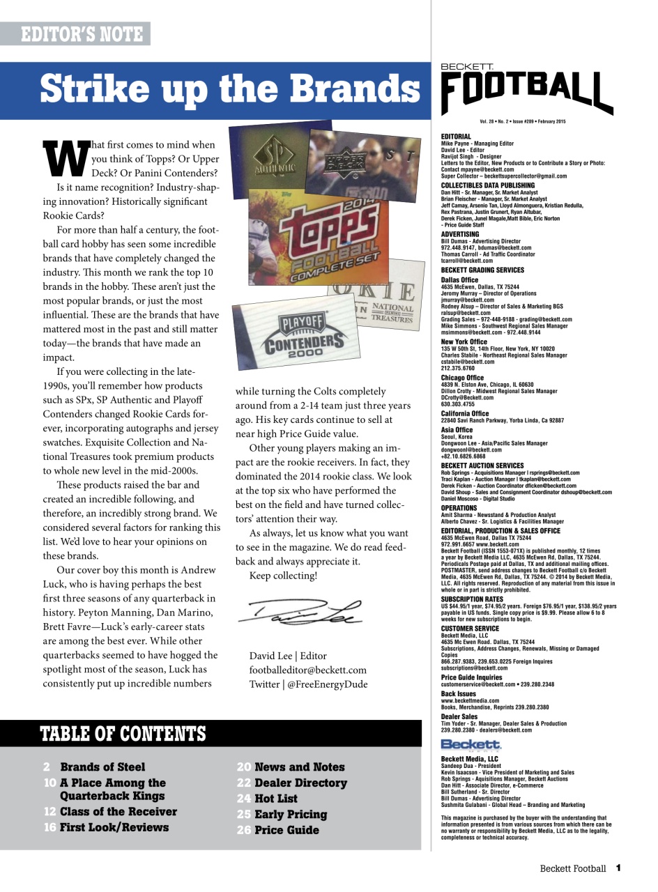 Beckett Football Magazine Preview Pages