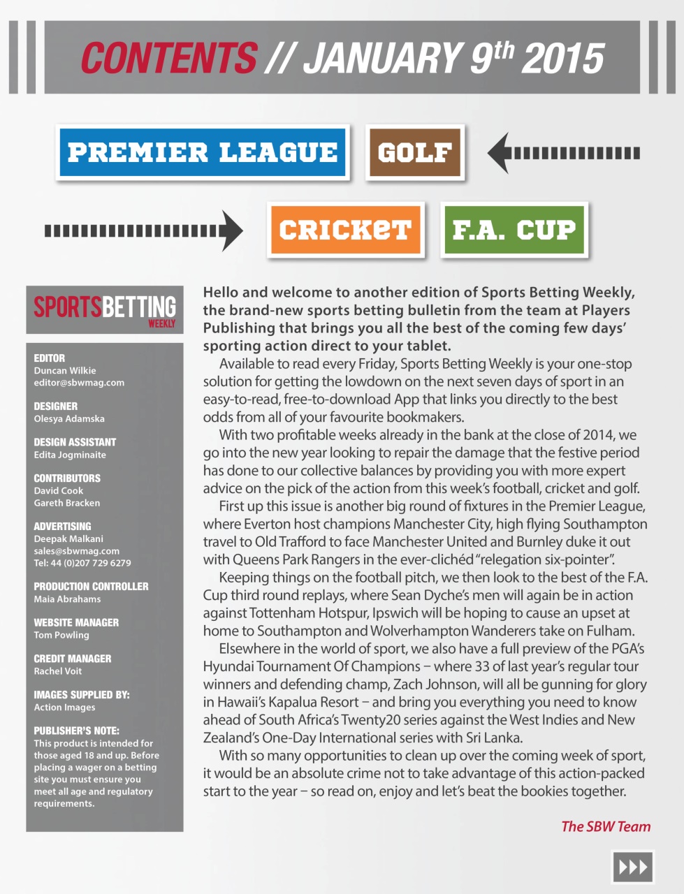 Sports Betting Weekly Preview Pages