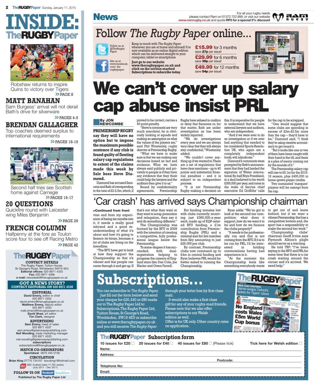 The Rugby Paper Preview Pages