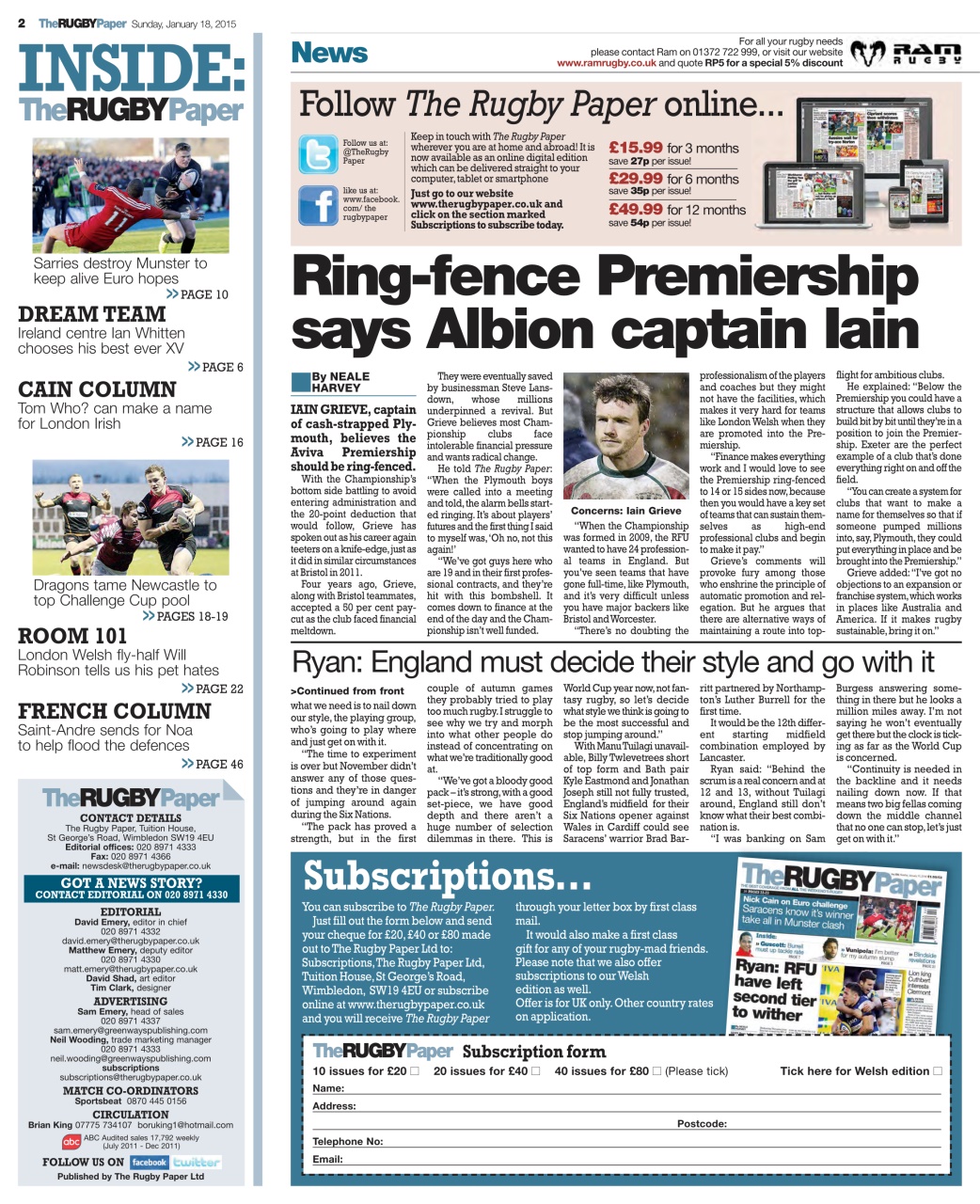 The Rugby Paper Preview Pages