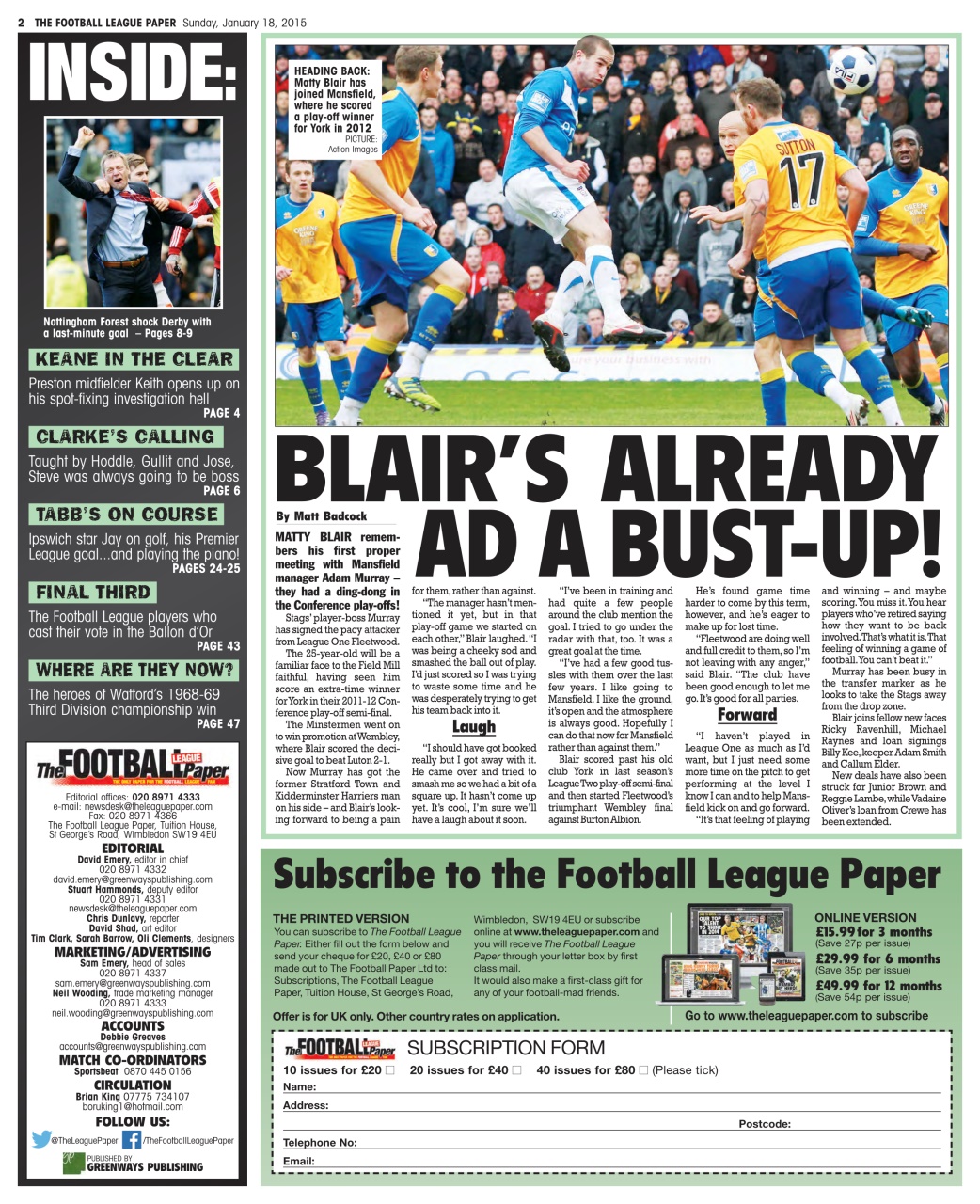 The Football League Paper Preview Pages