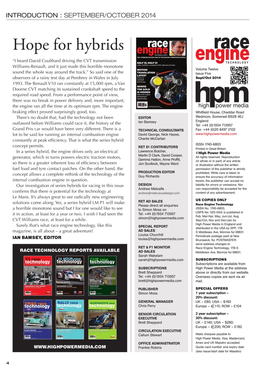 Race Engine Technology Preview Pages