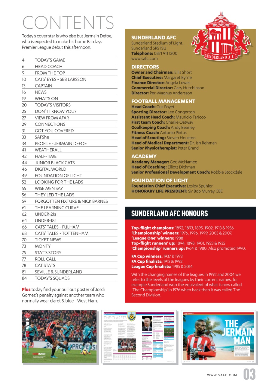 Sunderland FC Preview Pages