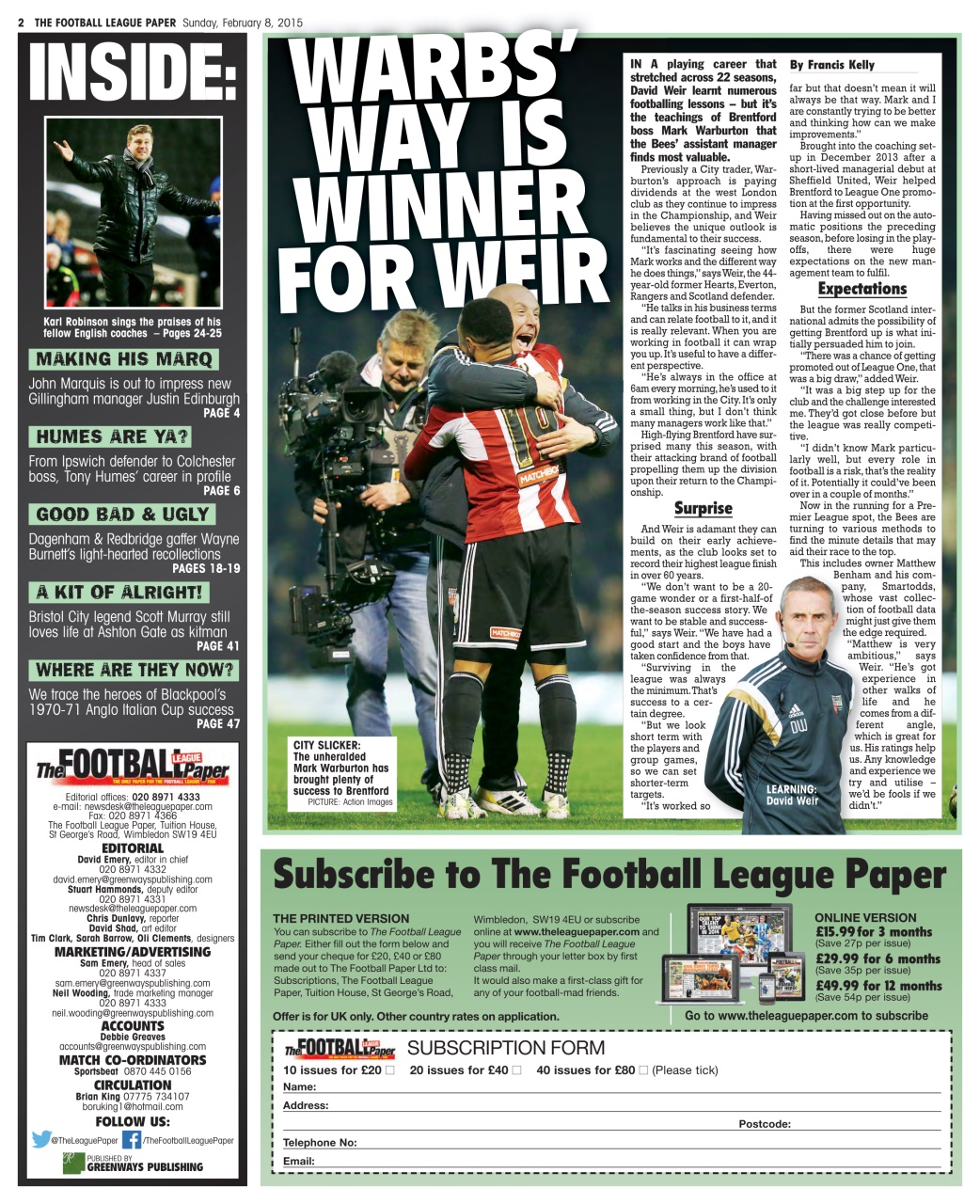 The Football League Paper Preview Pages
