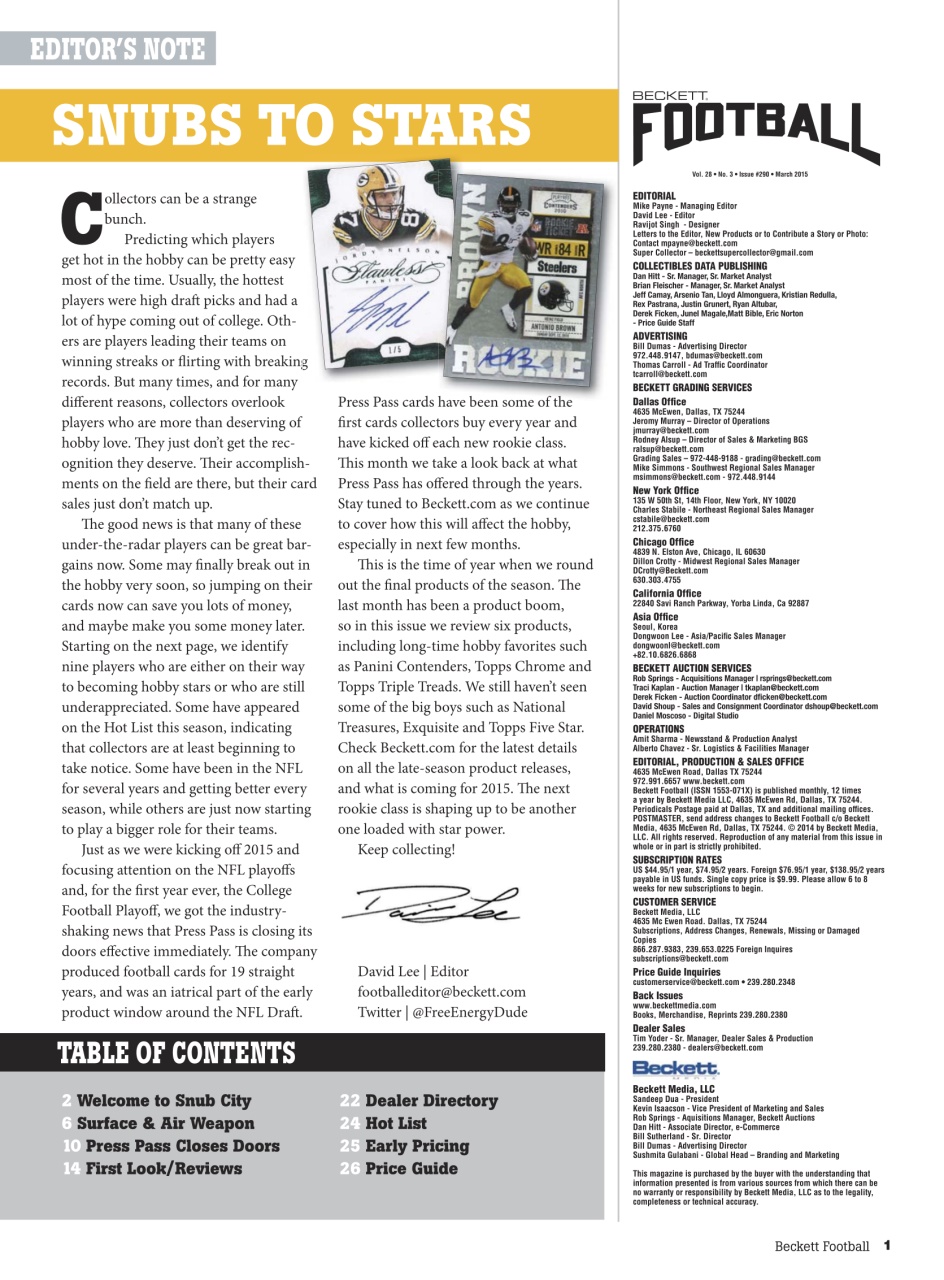 Beckett Football Magazine Preview Pages