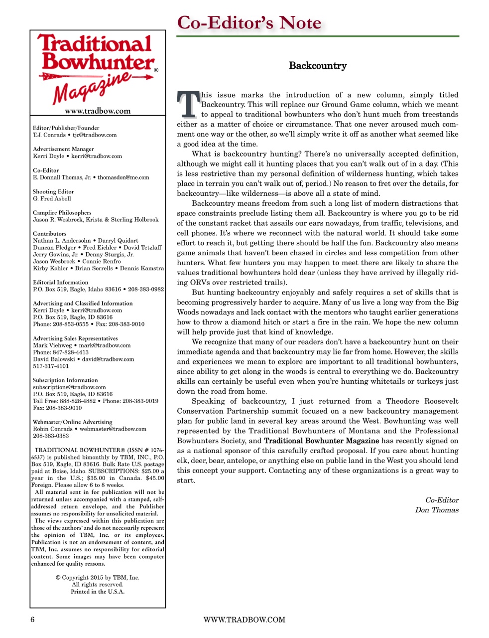 Traditional Bowhunter Magazine Preview Pages