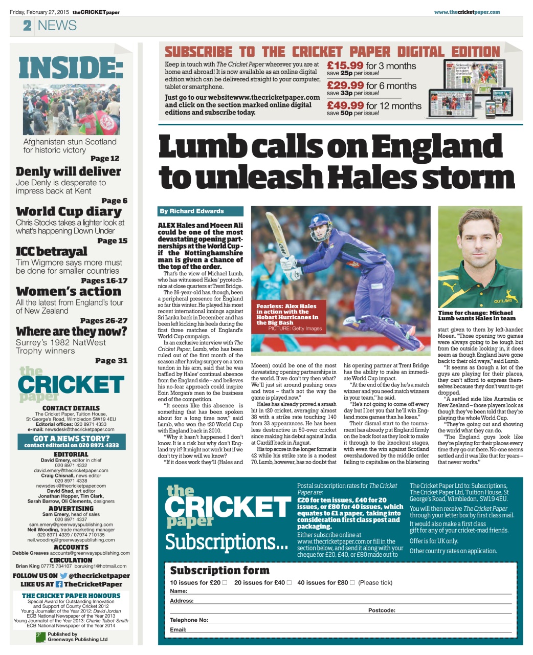 The Cricket Paper Preview Pages