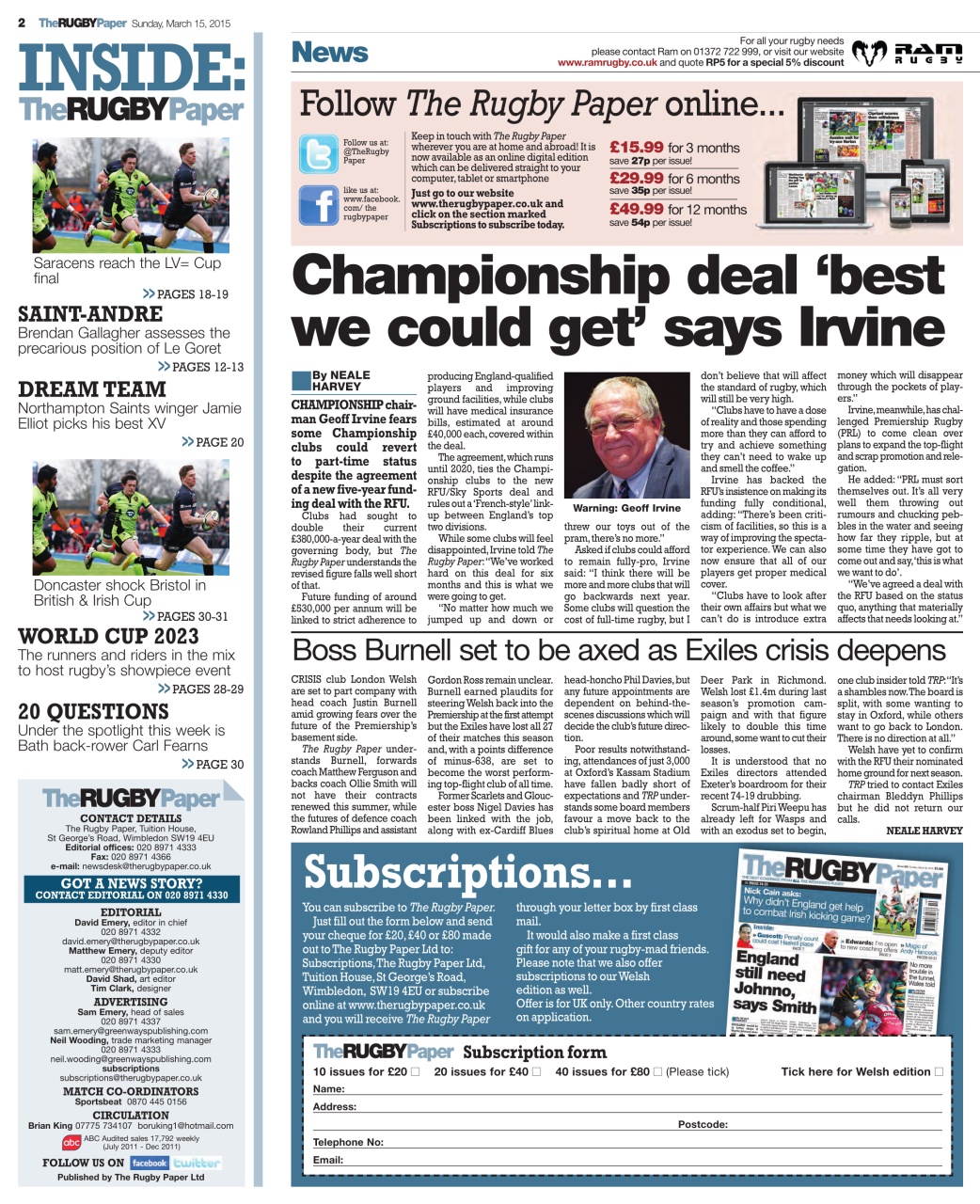 The Rugby Paper Preview Pages