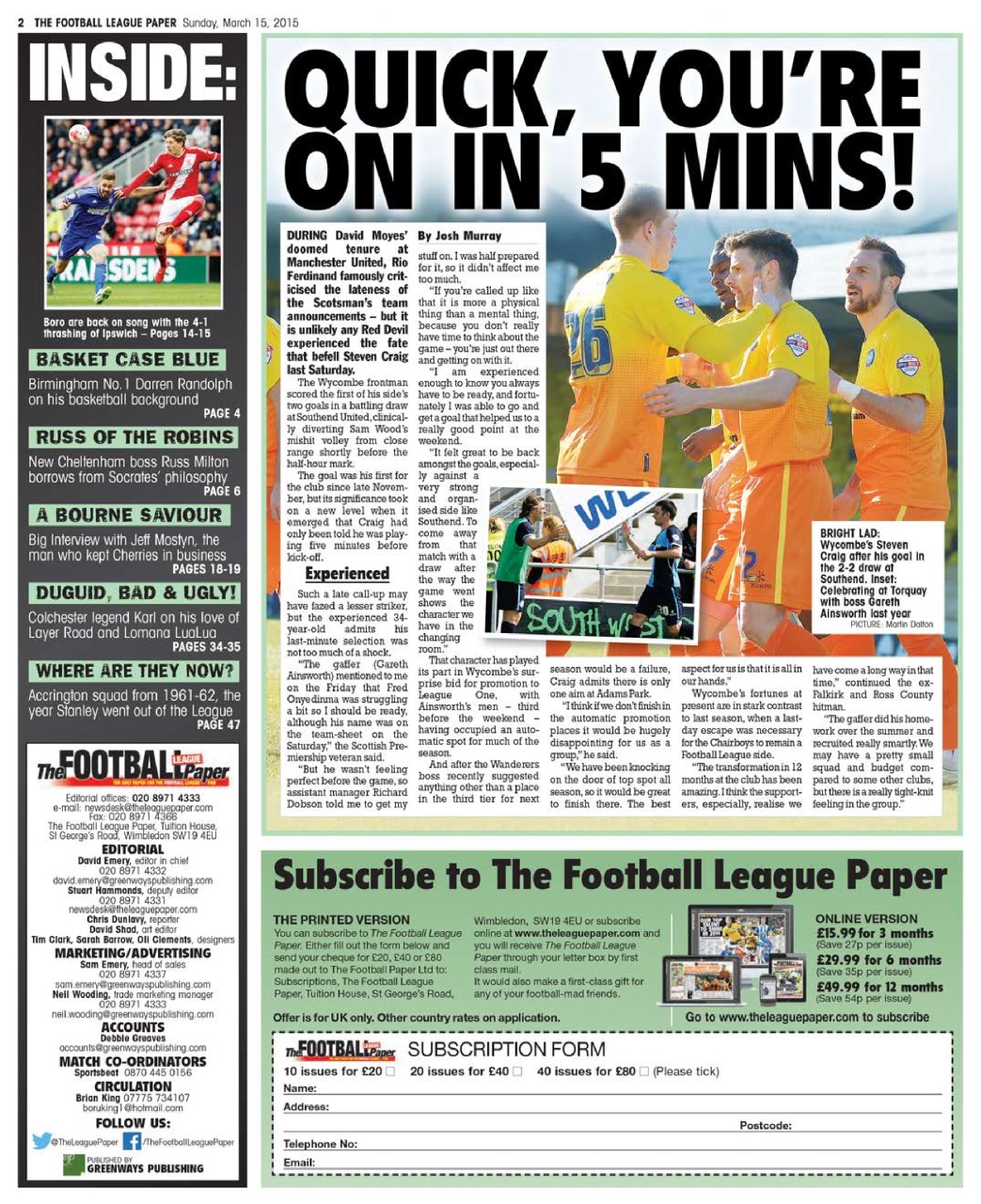 The Football League Paper Preview Pages