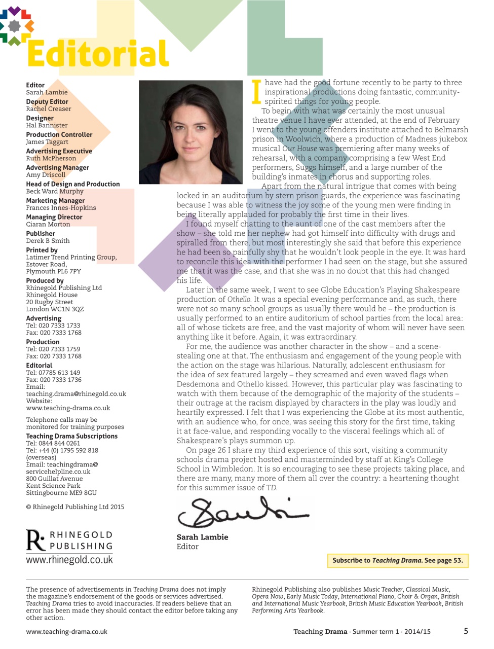 Drama and Theatre Preview Pages