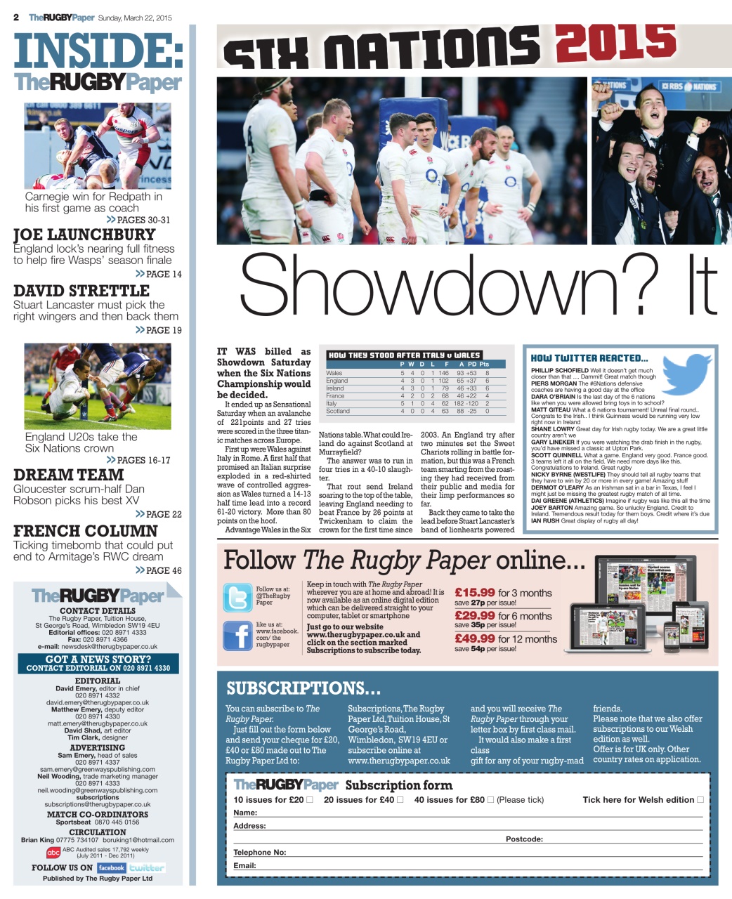 The Rugby Paper Preview Pages