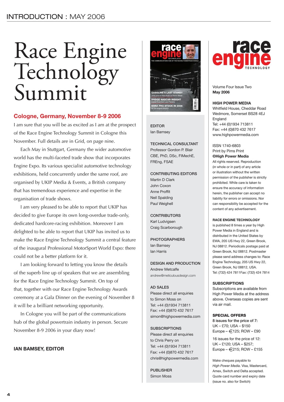 Race Engine Technology Preview Pages