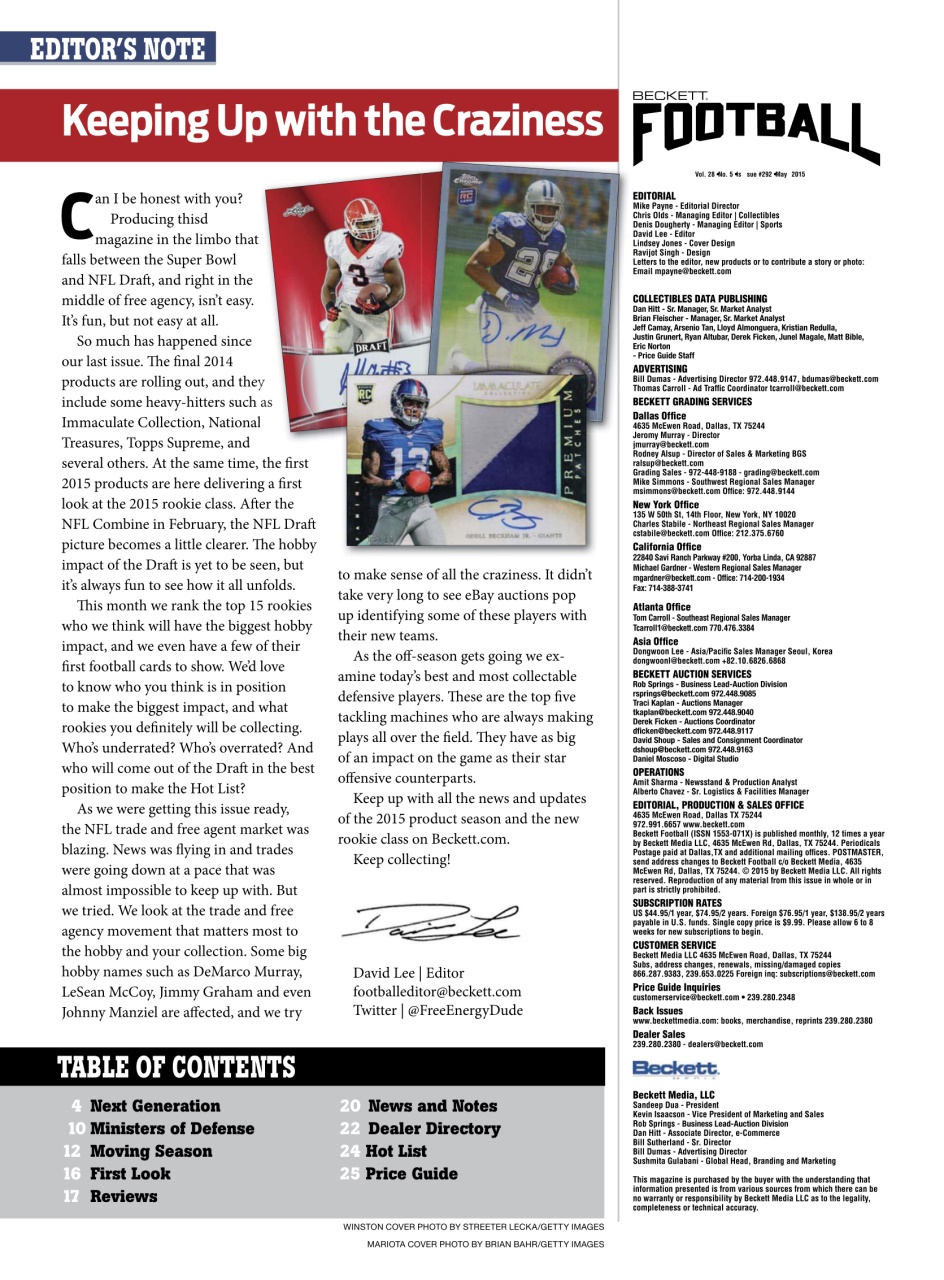 Beckett Football Magazine Preview Pages