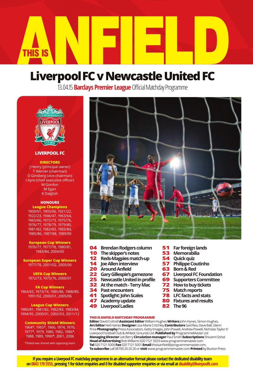 Liverpool FC Programmes Preview Pages