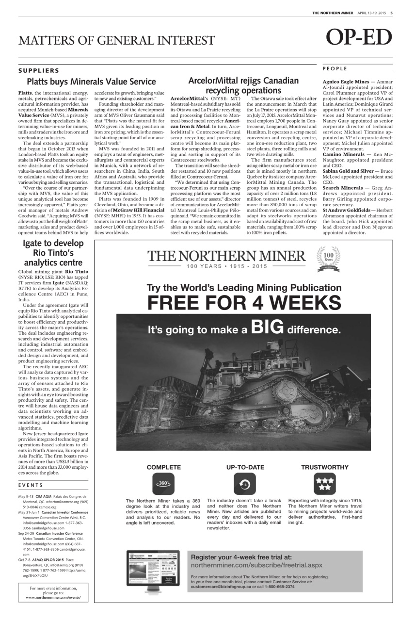 The Northern Miner Preview Pages
