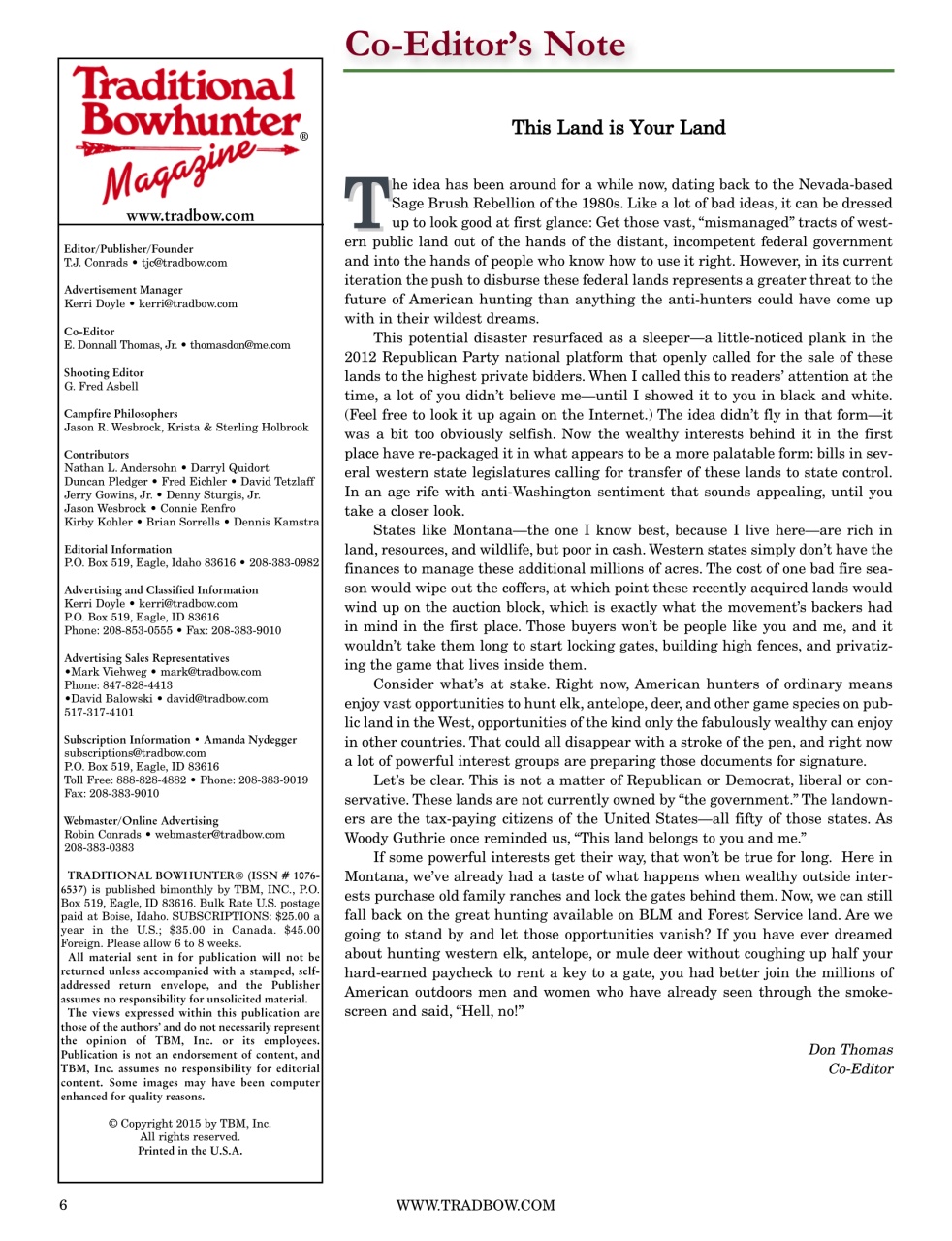 Traditional Bowhunter Magazine Preview Pages