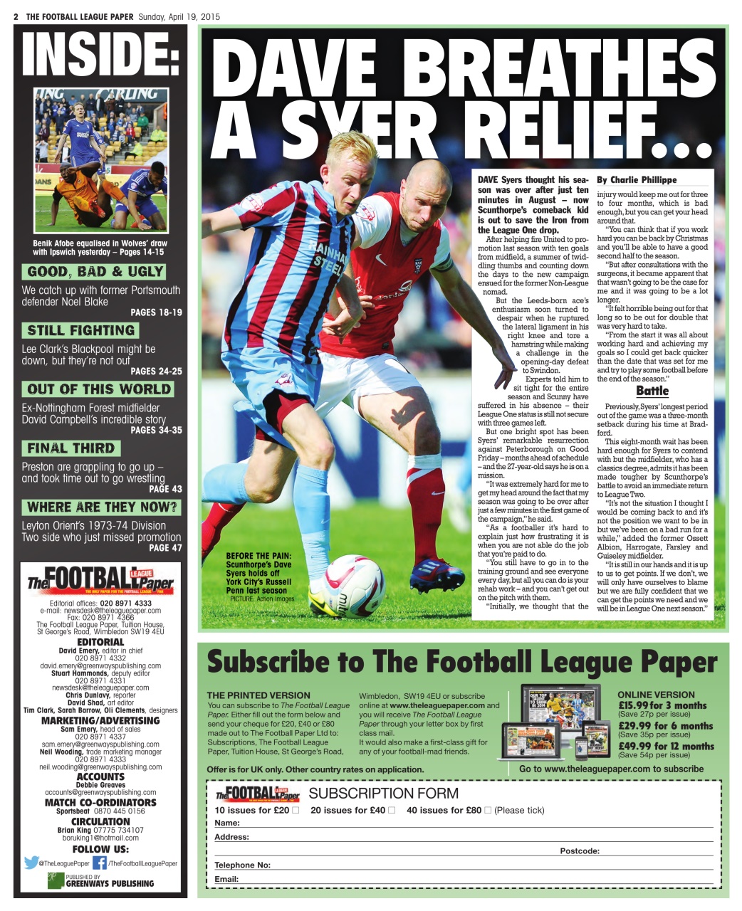 The Football League Paper Preview Pages