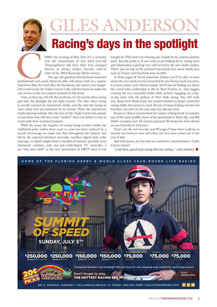 North American Trainer Magazine - horse racing Preview Pages
