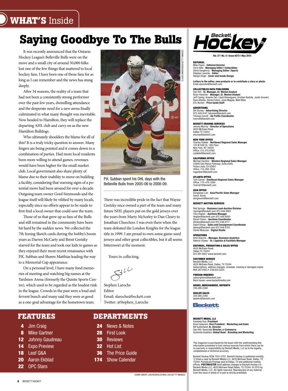 Beckett Hockey Magazine Preview Pages