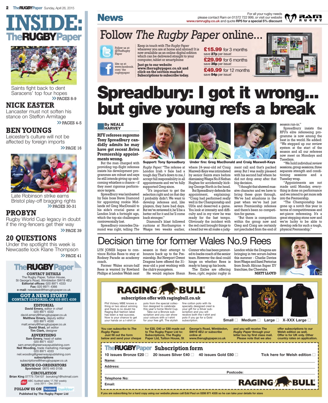 The Rugby Paper Preview Pages