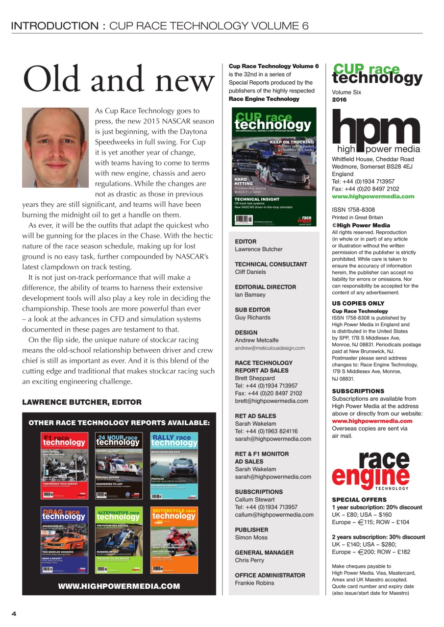 CUP Race Technology Preview Pages