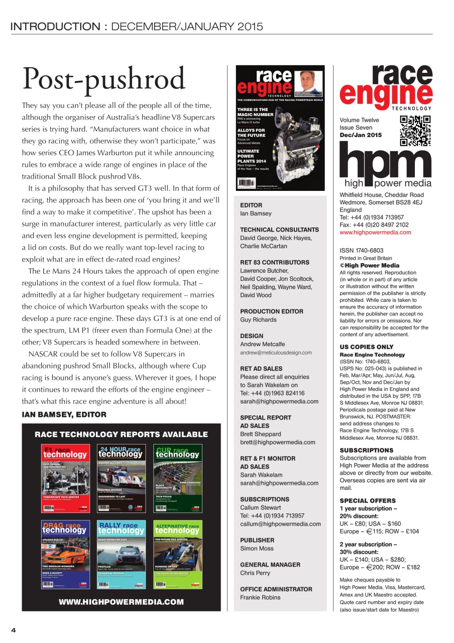 Race Engine Technology Preview Pages