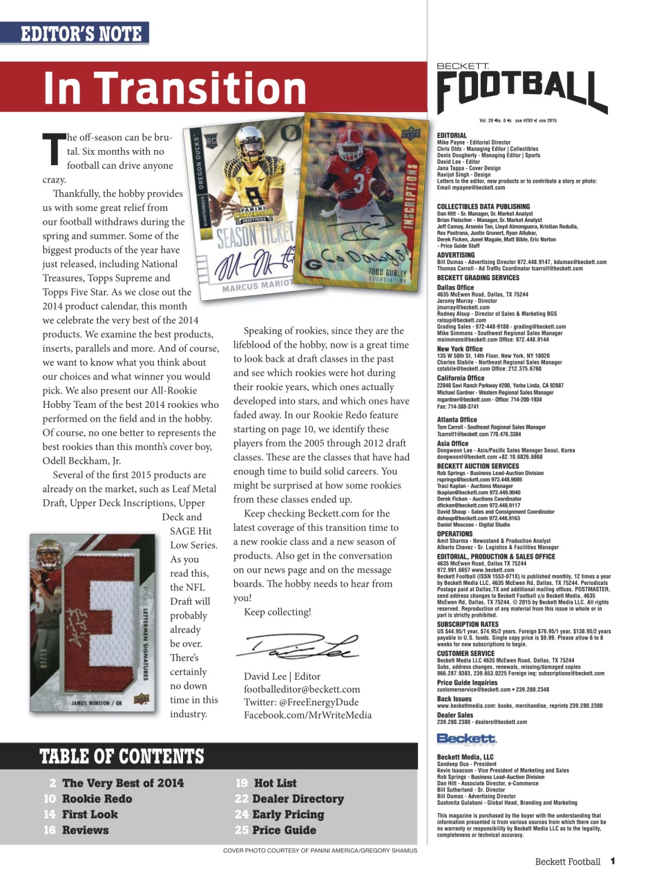 Beckett Football Magazine Preview Pages