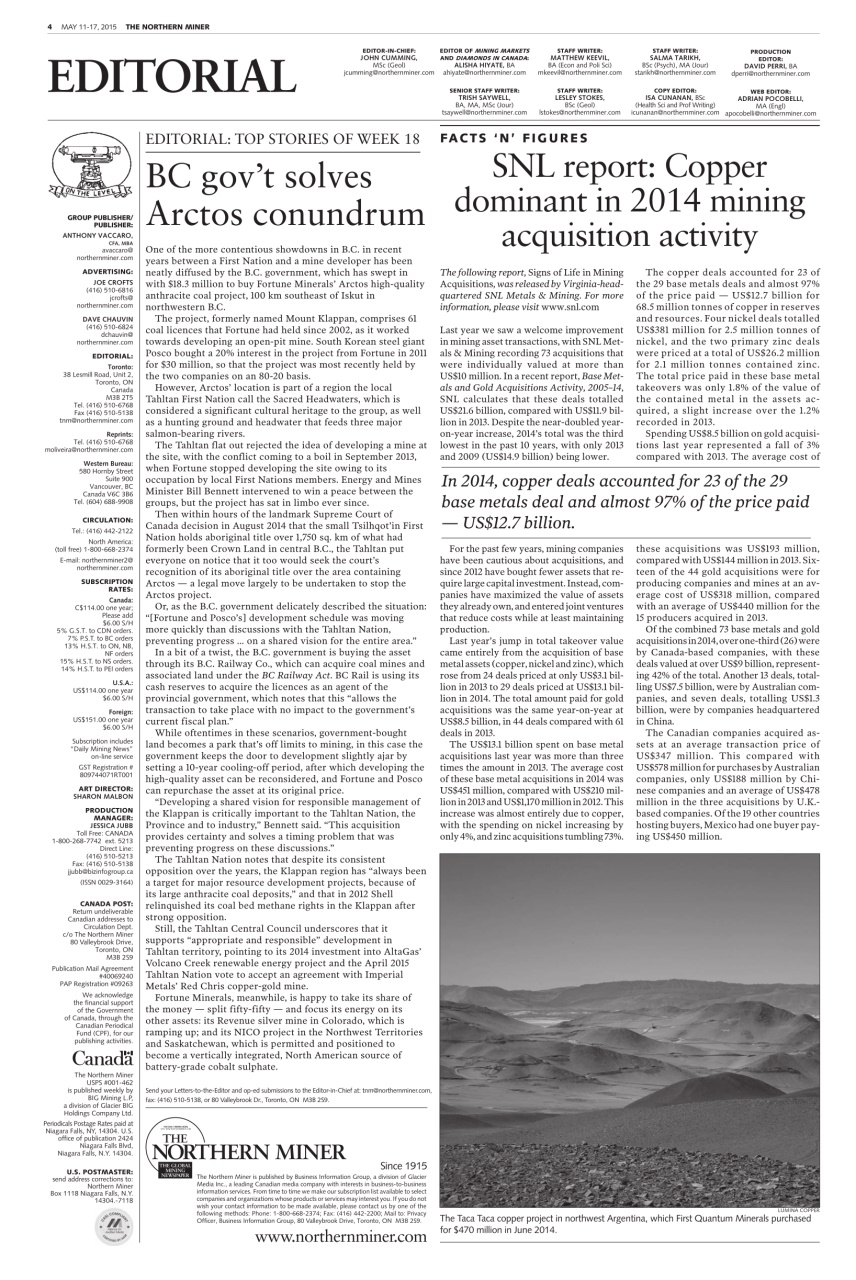 The Northern Miner Preview Pages