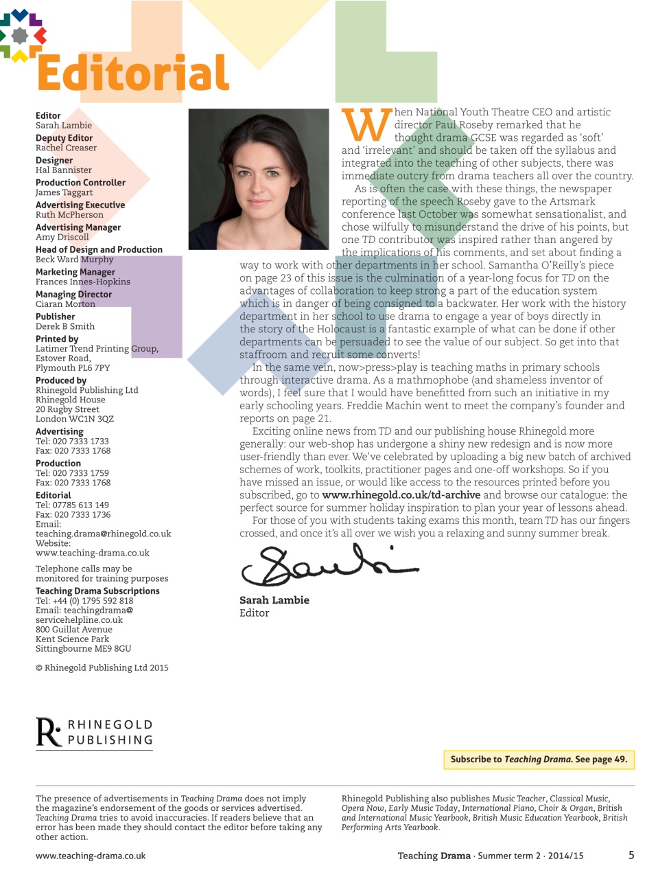 Drama and Theatre Preview Pages