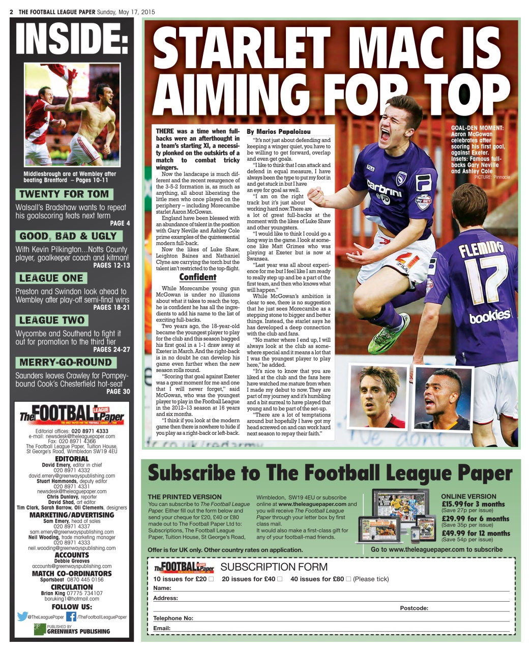 The Football League Paper Preview Pages