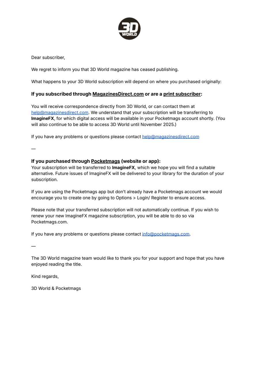 3D World issue Important notice