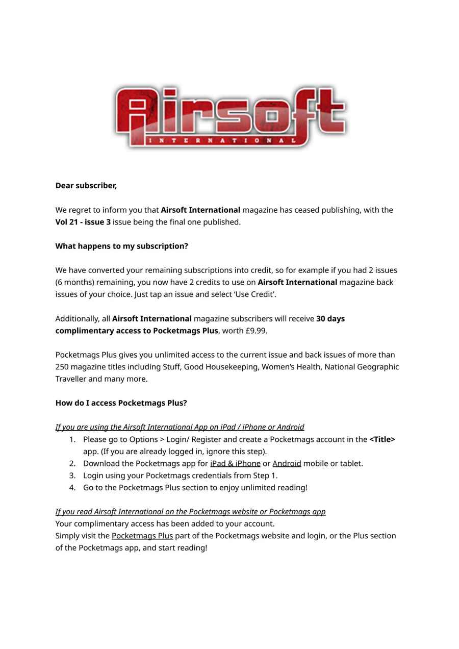 Airsoft International issue Important Notice