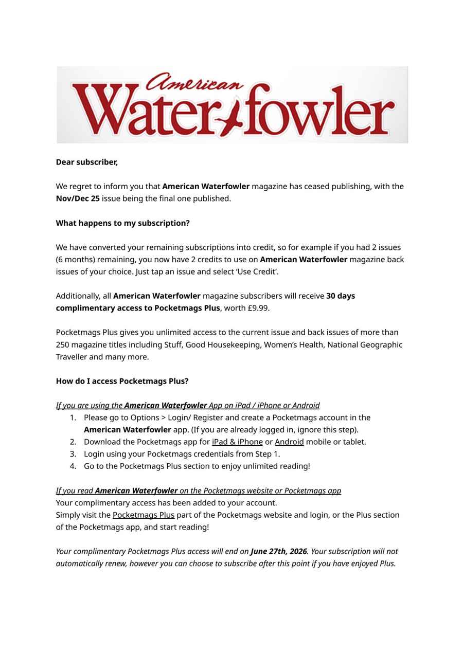 American Waterfowler issue Important Information