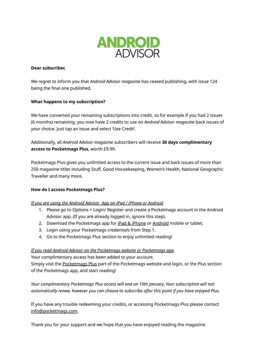 Android Advisor issue Important Notice