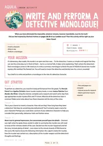 Write and perform a detective monologue 
                issue Write and perform a detective monologue