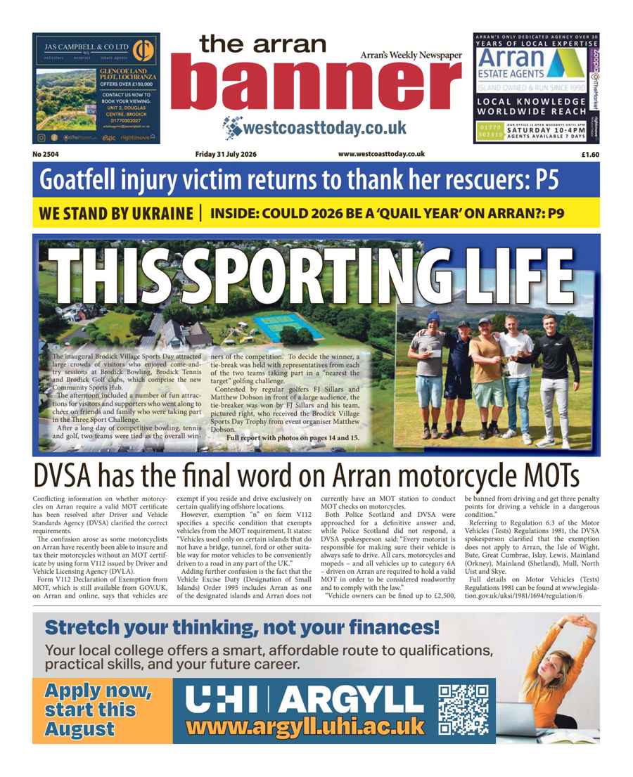 Arran Banner issue Friday, July 31, 2026
