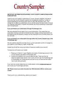 Country Sampler Important Notice