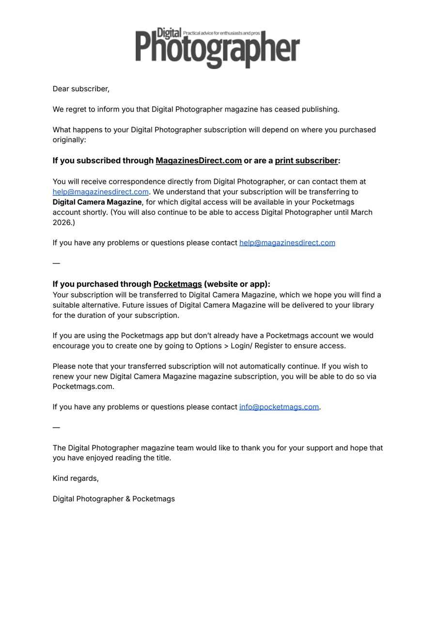 Digital Photographer issue Important Notice
