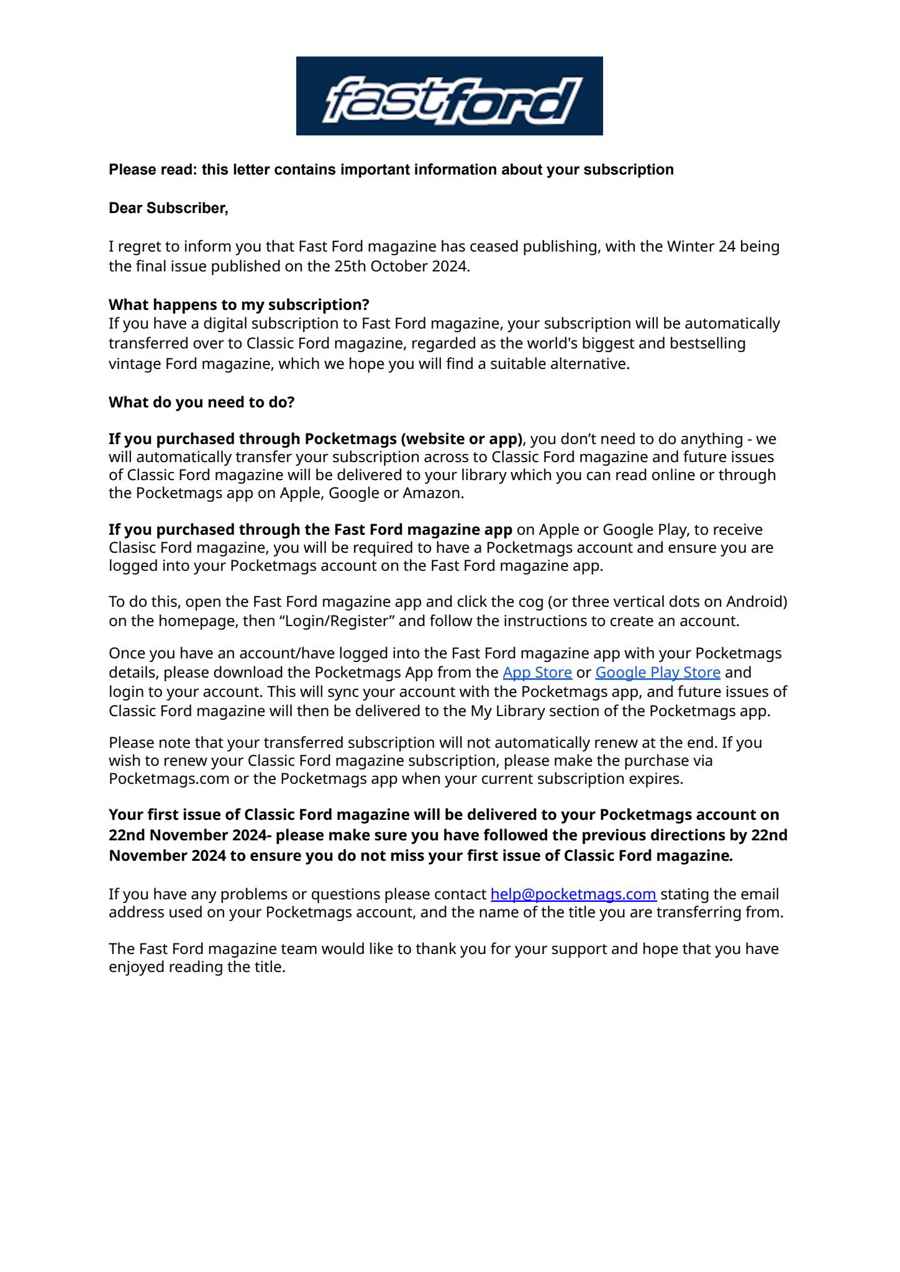 Fast Ford issue Important Notification