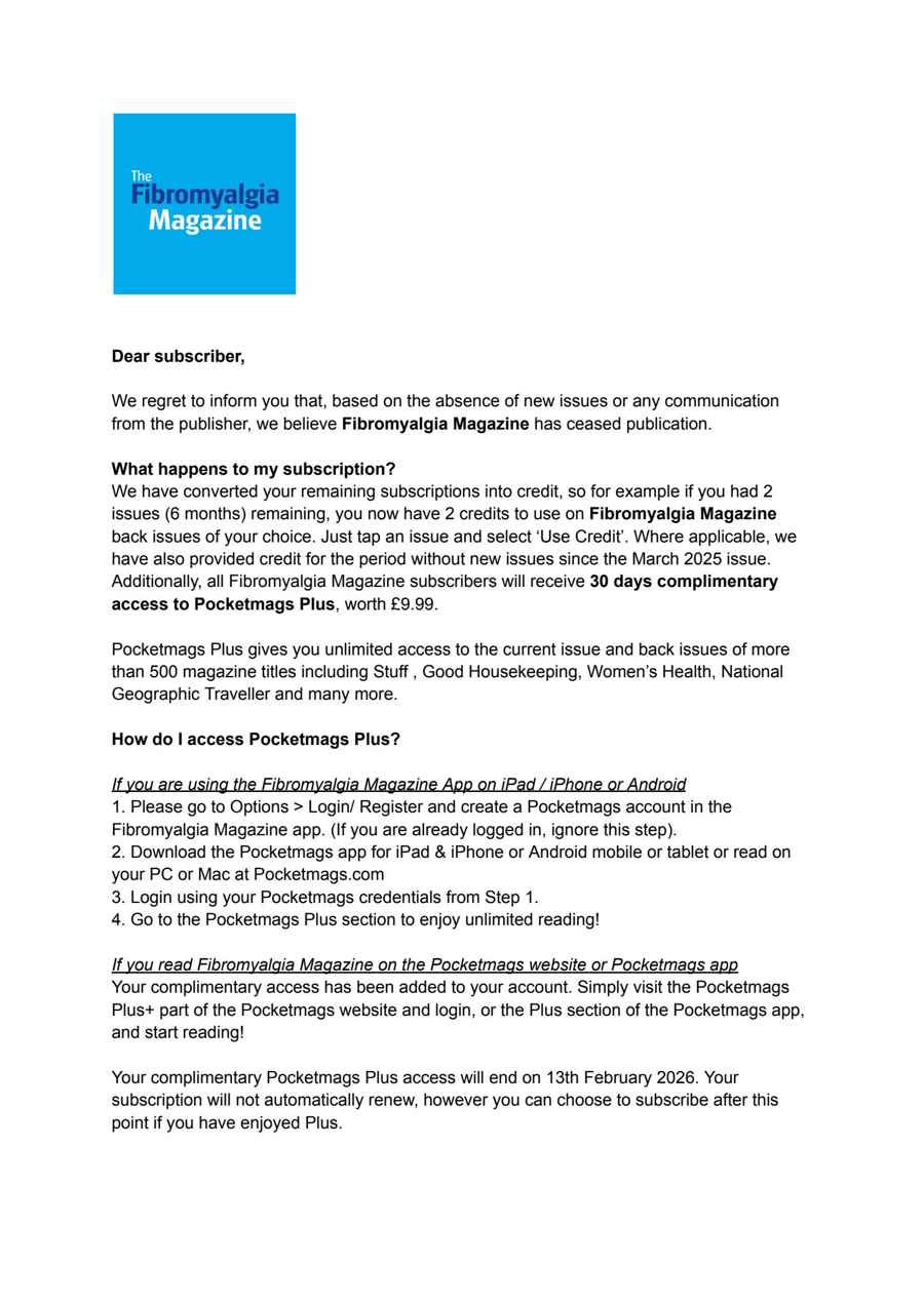 Fibromyalgia Magazine issue Important Information