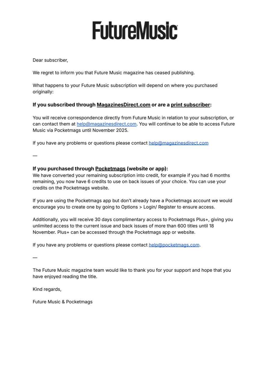 Future Music issue Important notice