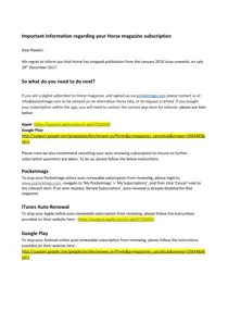 Horse Important information regarding your Horse magazine subscription 