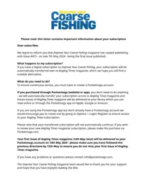 Improve Your Coarse Fishing Important Notice