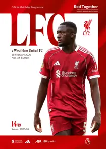Liverpool FC Programmes 
                issue vs West Ham United 25/26